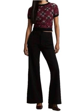 ANTHROPOLOGIE Maeve Junie Flare Pant Size 27 Black Magic Fabric 32” Inseam EUC